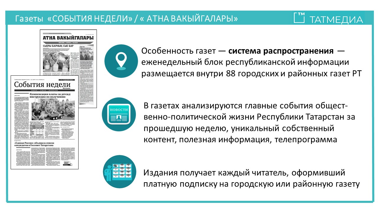 ГАЗЕТЫ. Охват - весь Татарстан - Рекламные услуги АО «ТАТМЕДИА» Казань  Республика Татарстан